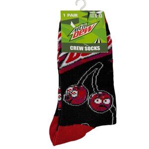 Mountain Dew Cherry Blast Crew Socks NWT Men’s 6-13 Fun Graphic Novelty